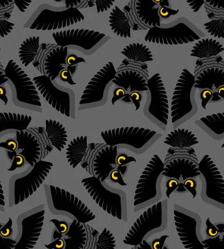 Owl pattern seamless. Eagle-owl bird background. vector ornament. Baby fabric Illustrazione stock