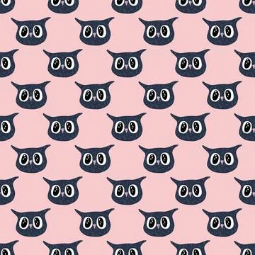 Owl pattern seamless in freehand style. Head animals on colorful background.  Stock Illustration