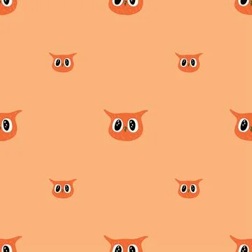 Owl pattern seamless in freehand style. Head animals on colorful background.  Stock Illustration