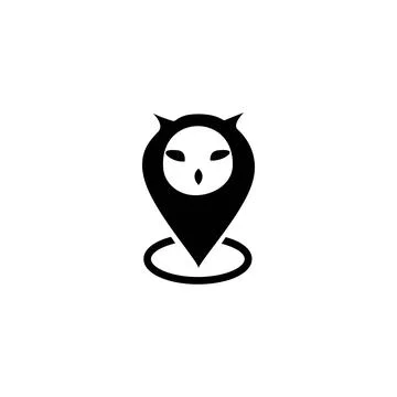 Owl pin location logo template design. wild bird sign and symbol. Stock Illustration