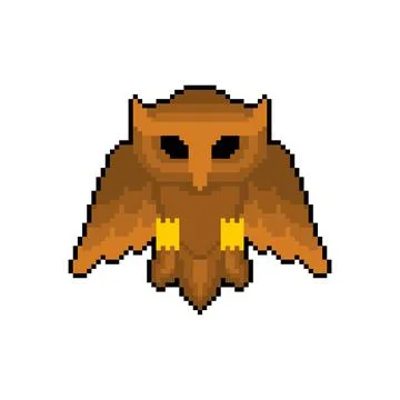 Owl Pixel art. 8 bit eagle-ow. pixelatedl Vector illustration Stock Illustration