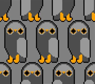 Owl pixel art pattern seamless. eagle-owl 8 bit background . Pixelate bird or Stock Illustration