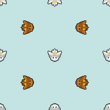 Owl Pixel art Pattern seamless. 8 bit eagle-ow Background. pixelatedl Vector  스톡 일러스트