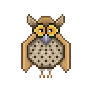 Owl pixel Icon, in the vector. Stock Illustration