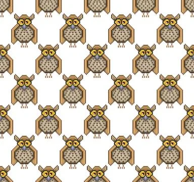 Owl pixel seamless pattern Stock Illustration