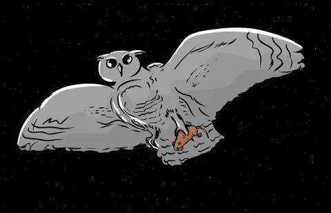 Owl with Rat at Night Stock Illustration