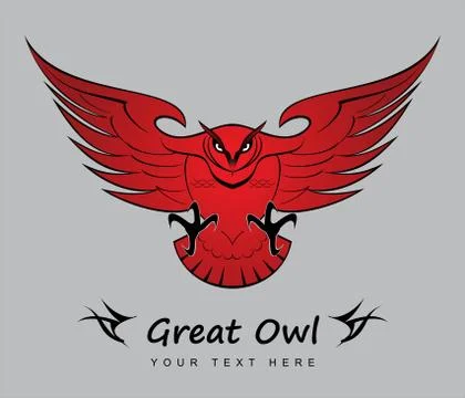 Owl, red owl, flying predator Stock Illustration