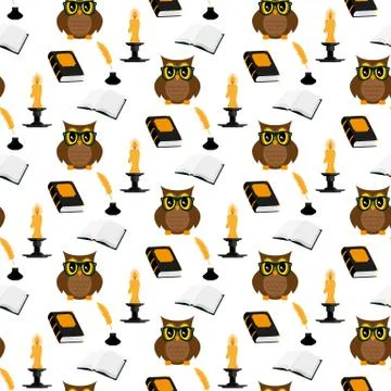 Owl scientist pattern Stock Illustration