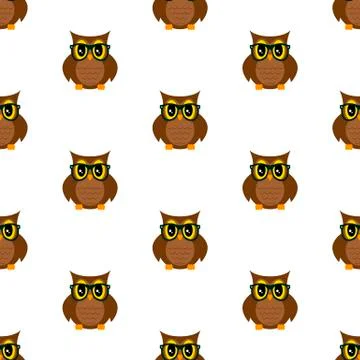 Owl scientist pattern. Vector illustration. Seamless pattern. Flat. Stock Illustration