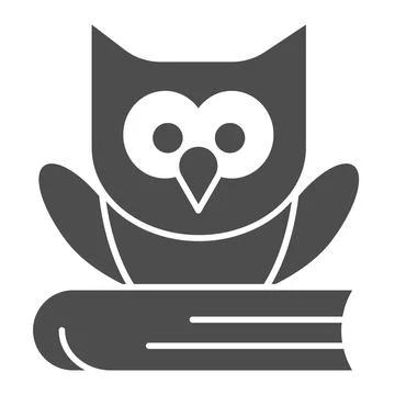 Owl seating on the book solid icon, education concept, owl and book sign on 스톡 일러스트