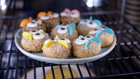 Owl-Shaped Cakes in Display Case Stock Footage 293164051