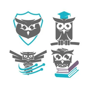 Owl Shield Education Technology  Logo Design Vector Template Set Illustrazione stock