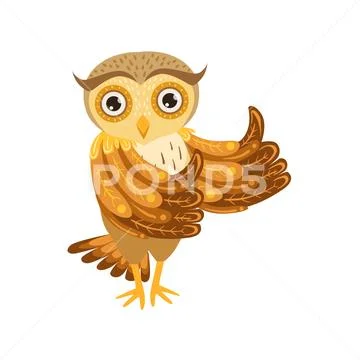 Owl Showing Thumbs Up Cute Cartoon Character Emoji With Forest Bird Showing Stock Illustration