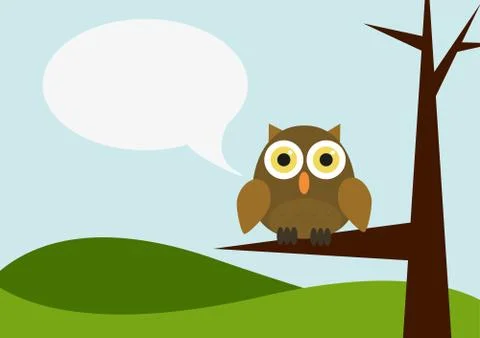 Owl siting on a tree with speech bubble Stock Illustration