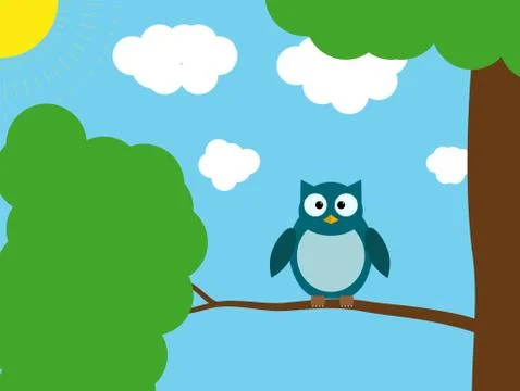 The owl sits on a tree branch. 库存插图