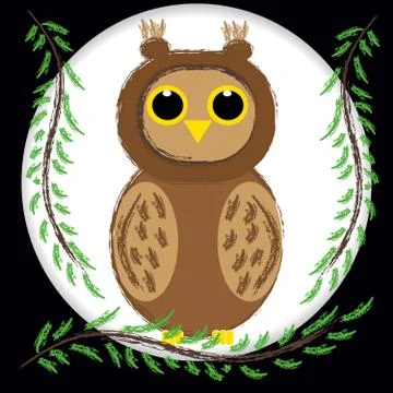 Owl sitting on branch Stock Illustration