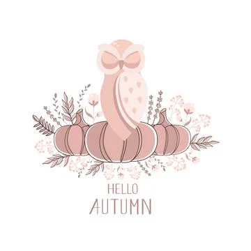 Owl sitting on pumpkins Stock Illustration