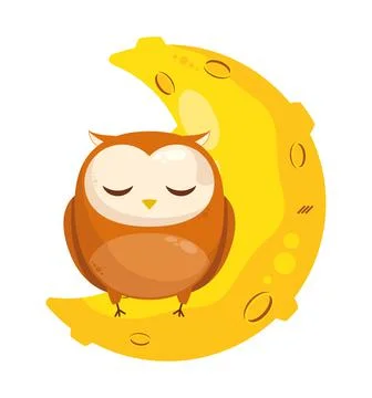 Owl sleeping in moon Stock Illustration