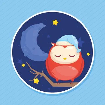 Owl sleeping wearing hat Stock Illustration