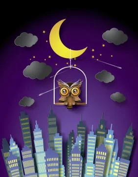 Owl standing on the cage. Stock Illustration