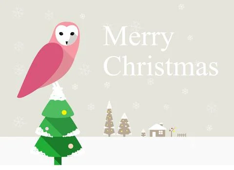 Owl standing on the pine tree, Christmas poster greeting card design Stock-Illustration