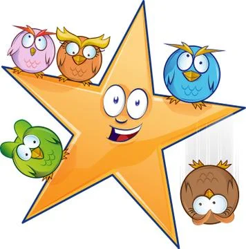 Owl on the star isolated on white background Stock Illustration
