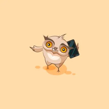Owl sticker emoticon with smart phone Stock Illustration