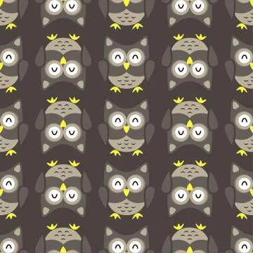 Owl stylized art seemless pattern nature colors Stock Illustration