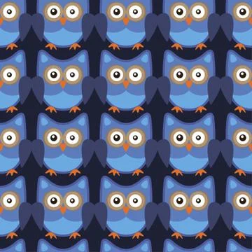Owl stylized art seemless pattern blue colors Stock Illustration