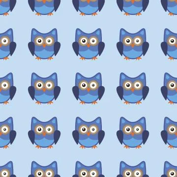 Owl stylized art seemless pattern blue colors Stock Illustration