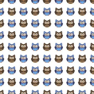 Owl stylized art seemless pattern nature colors Stock Illustration