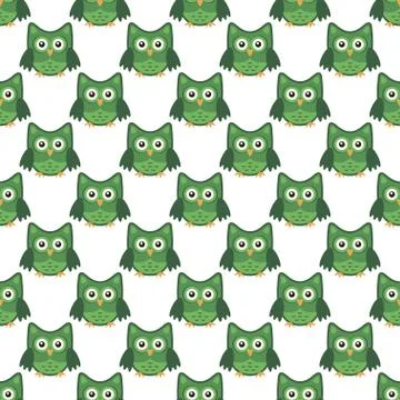 Owl stylized art seemless pattern green white colors Stock Illustration