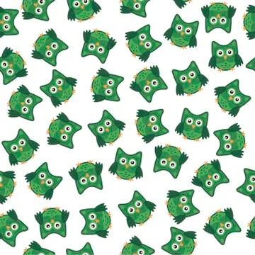 Owl stylized art seemless pattern green white colors Stock Illustration