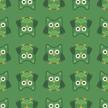 Owl stylized art seemless pattern green colors Stock Illustration