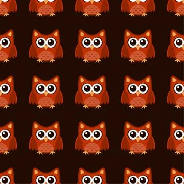 Owl stylized art seemless pattern brown orange colors Illustrazione stock