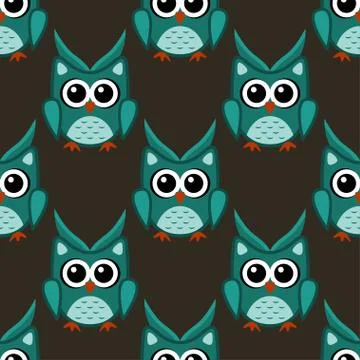 Owl stylized art seemless pattern green colors Stock Illustration