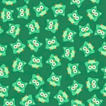 Owl stylized art seemless pattern green colors Stock Illustration