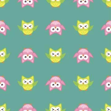 Owl stylized art seemless pattern green colors Stock Illustration