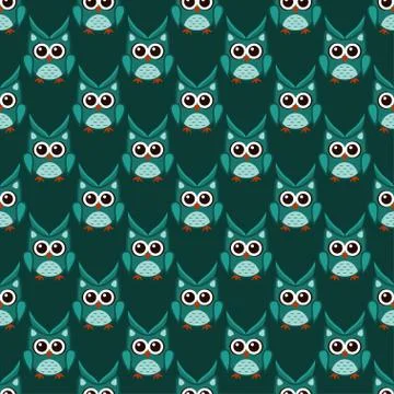 Owl stylized art seemless pattern green colors Stock Illustration