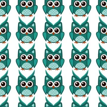 Owl stylized art seemless pattern green colors Stock Illustration