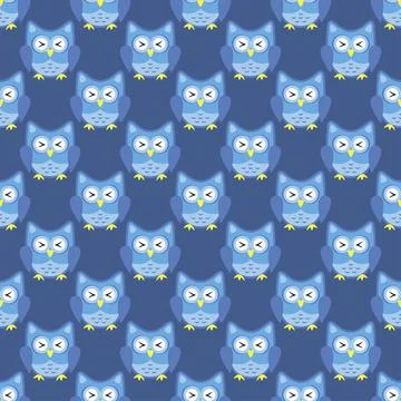 Owl stylized art seemless pattern blue colors Stock Illustration