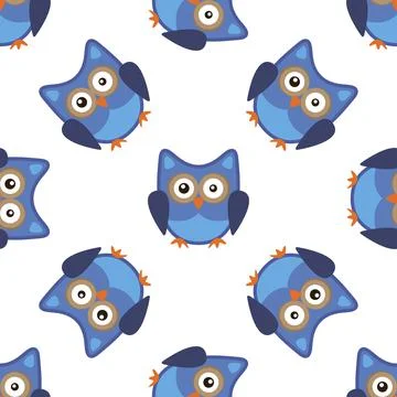 Owl stylized art seemless pattern blue colors Stock Illustration