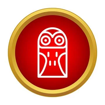 Owl symbol on red button with golden frame Stock Illustration