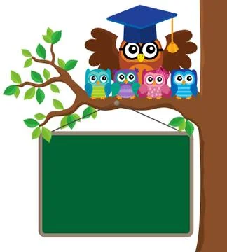 Owl teacher and owlets theme image Stock Illustration