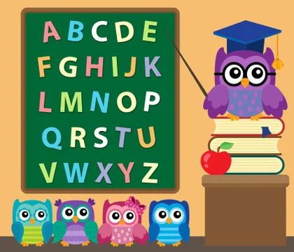 Owl teacher and owlets theme image Stock Illustration