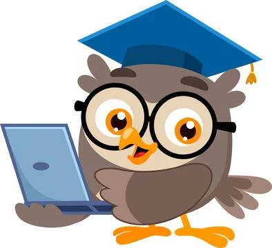 Owl Teacher Cartoon Character Using Laptop Teaching Online Stock Illustration