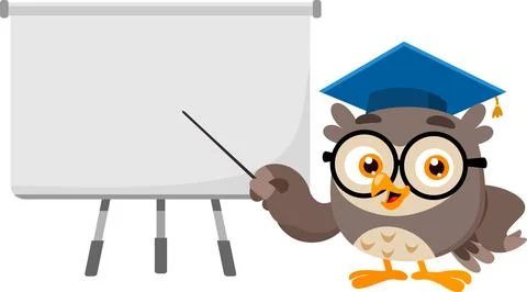 Owl Teacher Character Explaining Lesson Stock Illustration