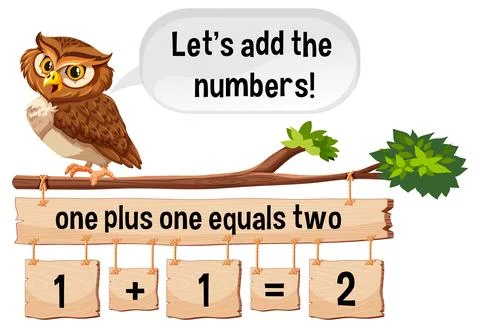 Owl Teaching Basic Addition Concept Stock Illustration