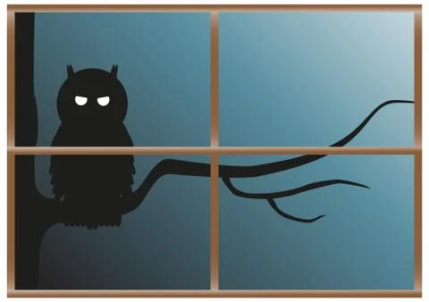 Owl On Tree Through Window Stock Illustration
