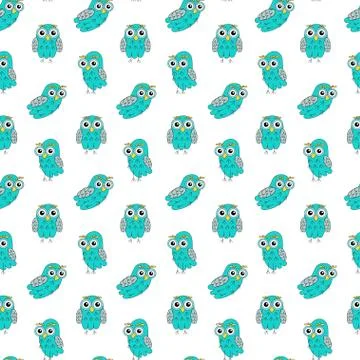 Owl turquoise vector seamless pattern. Stock Illustration